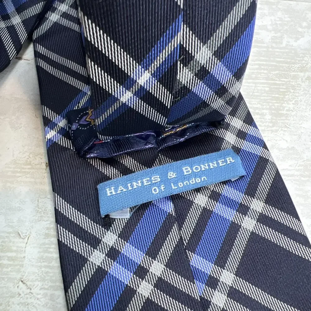 Haines & Bonner Of London Tie Multi Blue Hand Made 100% Silk Men’s Necktie 59.5